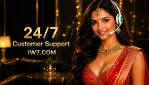 IW7 Game 24/7 customer support banner showing online support representative with headset and assistance services for players.
