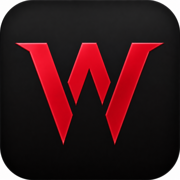 IW7 Logo icon with bold red letter W on a black background, high-definition gaming app and website logo.